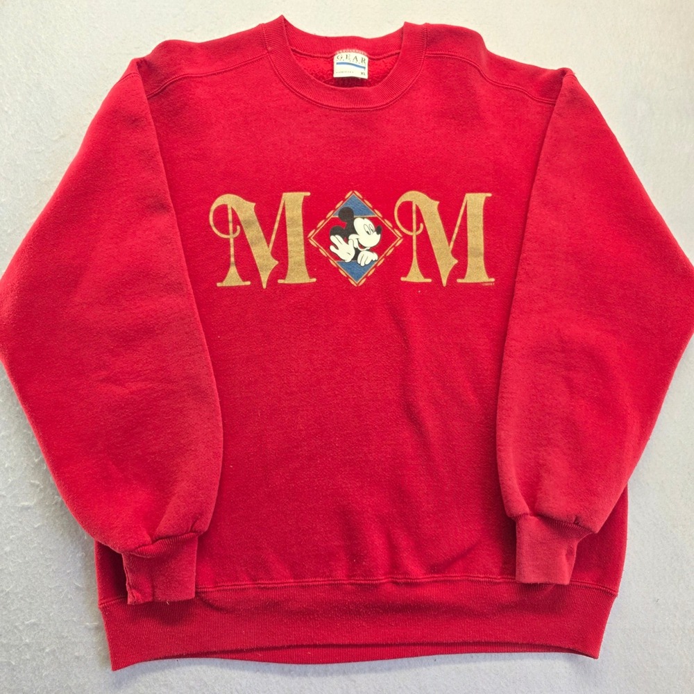 Vintage Mickey Mouse Mom Red Pullover Sweatshirt XL 90s cozy USA Disney